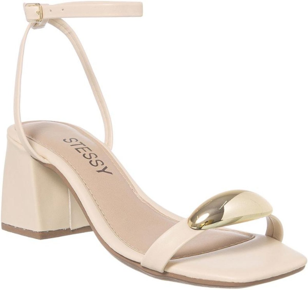 Sandália Feminina Casual Enfeite Metalizado Salto Baixo Moda Off White