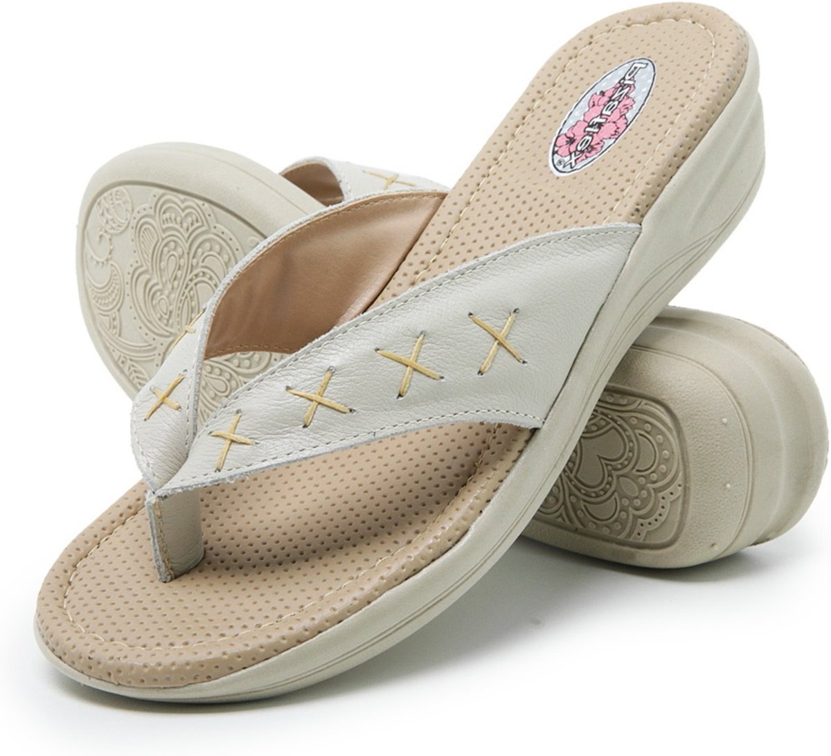 Chinelo Tamanco em Couro Conforto Feminino 215 Marfim