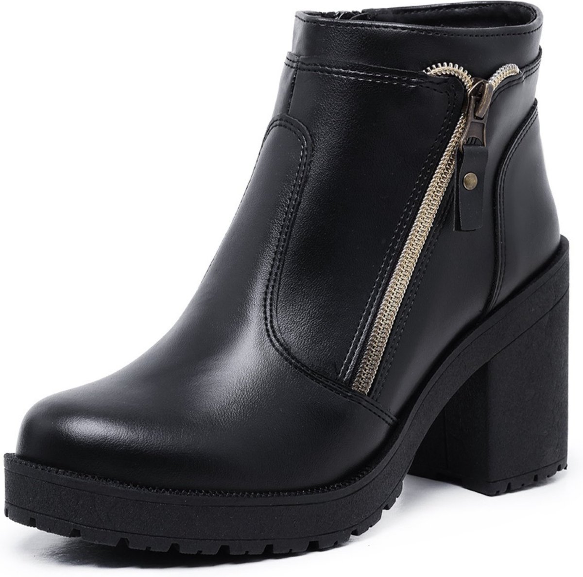 Bota Cano Curto Feminina Salto Tratorado Preta