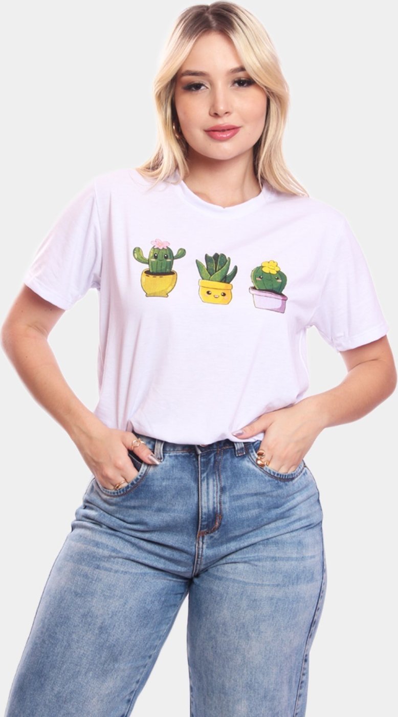 Imagem principal Tshirt Blusa Feminina Cactos Estampada Manga Curta Camiseta Camisa ADRIBEN branco ADRIBEN branco