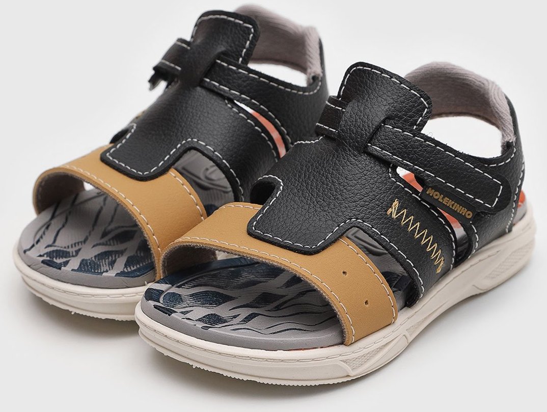 Infantil - Sandália Molekinho Tiras Velcro Preta e Caramelo