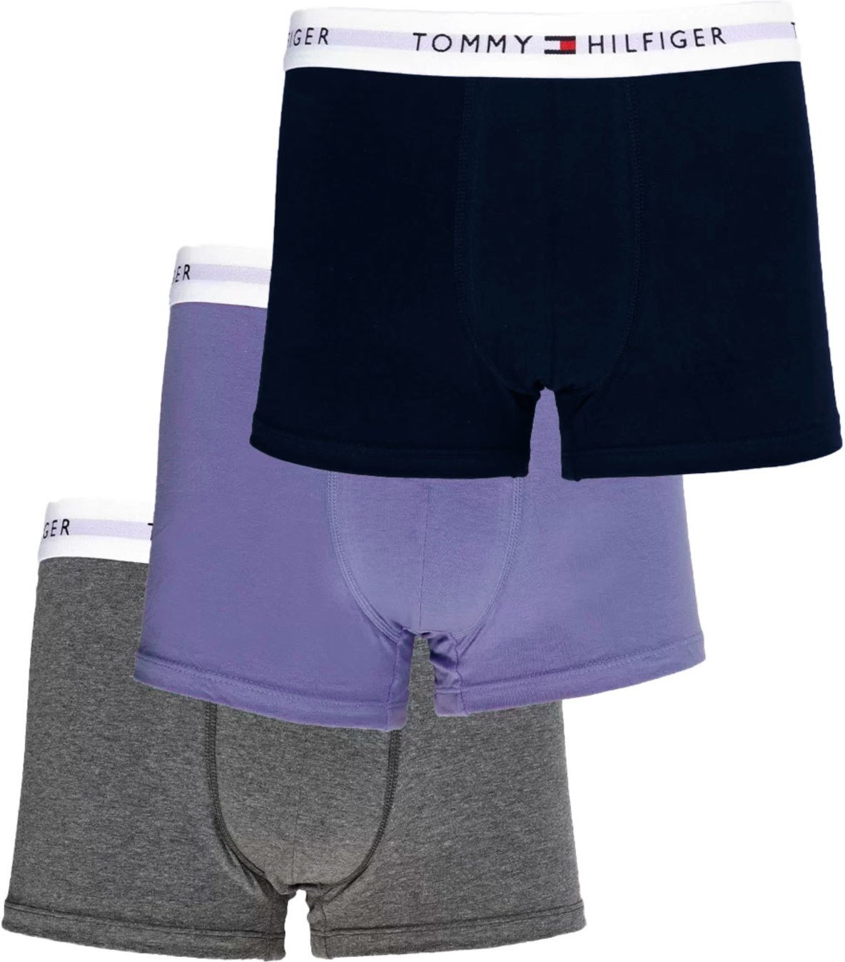 Cueca Tommy Hilfiger Cotton Stretch Trunk Azul Claro Marinho e Grafite Pack 3UN