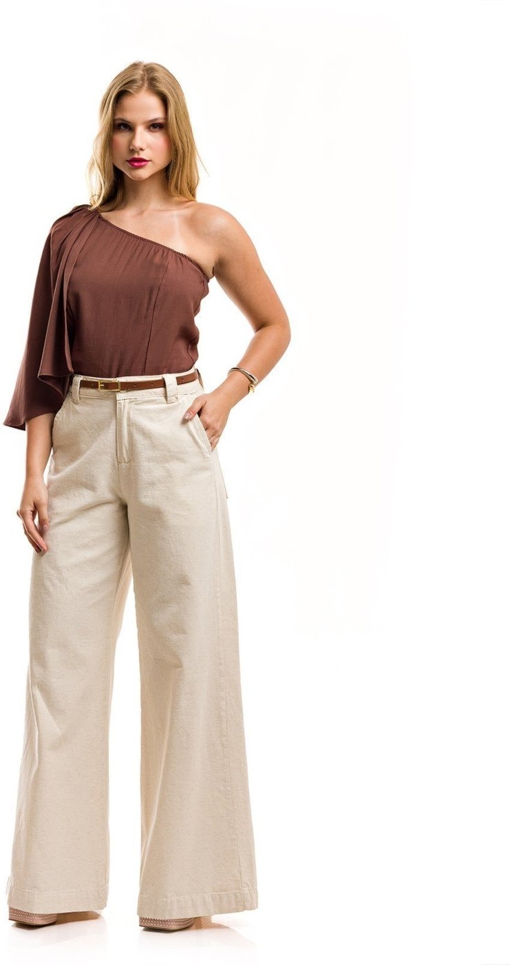 Calça Restrito Jeans Super Pantalona de Linho com Cinto