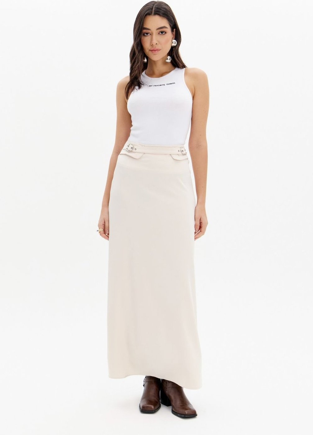 Saia Super Midi Evasê Com Fivelas