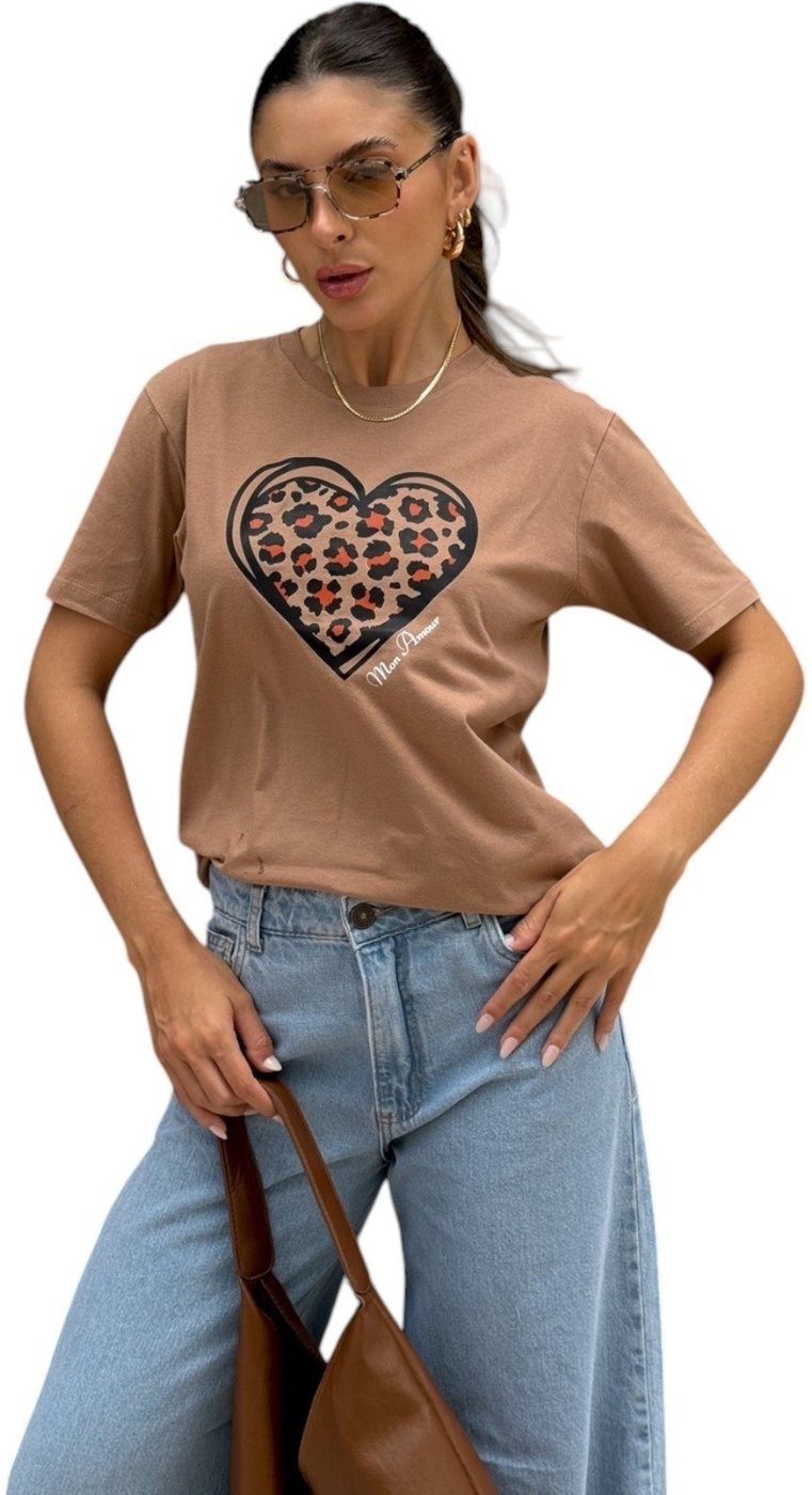 Camiseta Cianitas Estampa Coração Animal Print