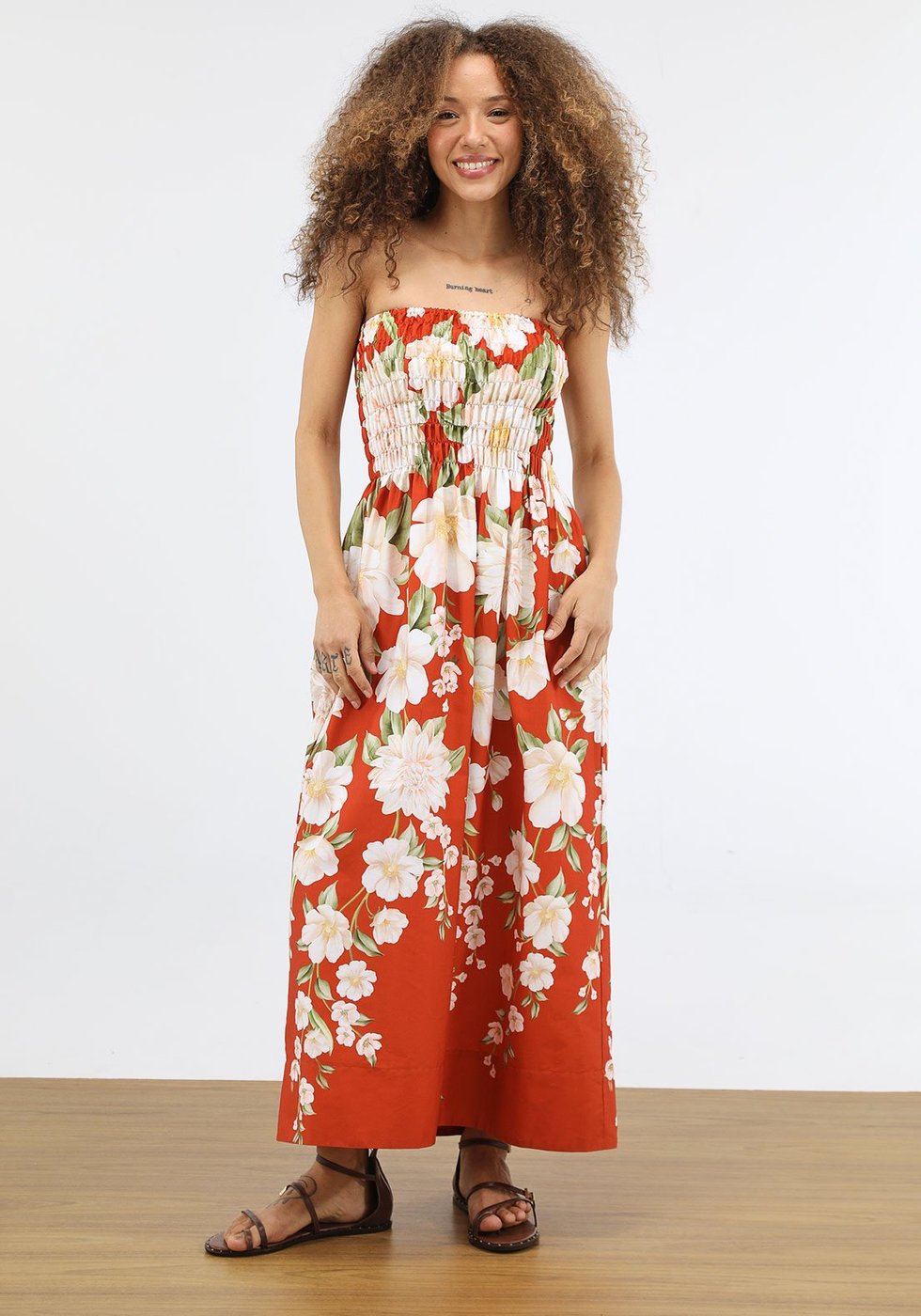 Vestido Feminino FARM Midi Floral Tomara que Caia