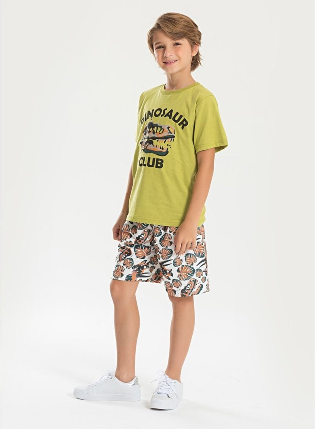 Imagem principal Infantil - Conjunto Verão Menino Camiseta e Bermuda Com Cadarço Clube do Dino Molekada amarelo Molekada amarelo