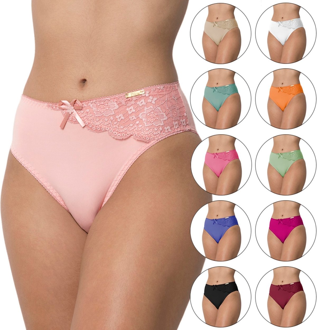 Imagem principal Kit 10 Calcinha Conforto Gabi Lingerie Calça Microfibra Detalhada em Renda Cintura Alta multicolorido Gabi Lingerie multicolorido