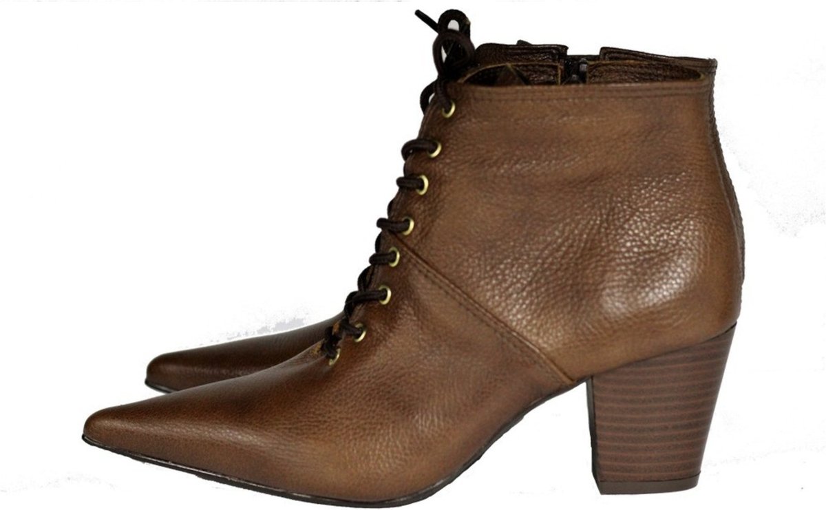 Imagem principal Bota Feminina com Cadarço Bico Fino Cano Curto Couro Salto 6 cm Camel Spinelli caramelo Spinelli caramelo