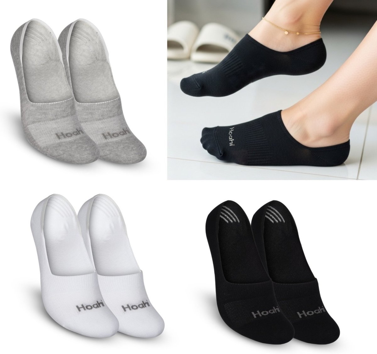 Kit 6 Pares Meia Sapatilha Hoahi Algodão Cano Invisível com Silicone Calcanhar Unissex