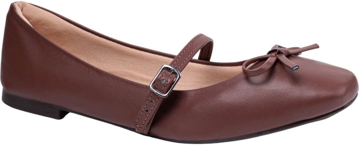 Sapatilha Feminina Bailarina Flat Delicada Bico Quadrado Loafer Confortavel Via Angel 9301 Terra