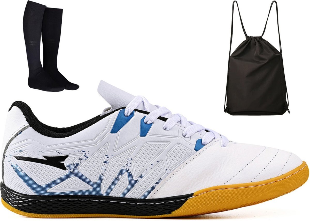 Imagem principal Kit Chuteira Futsal Quadra Bico de Couro Futebol Salao + Mochila + Meião Adulto CALCADOS LGHT LIGHT branco CALCADOS LGHT LIGHT branco