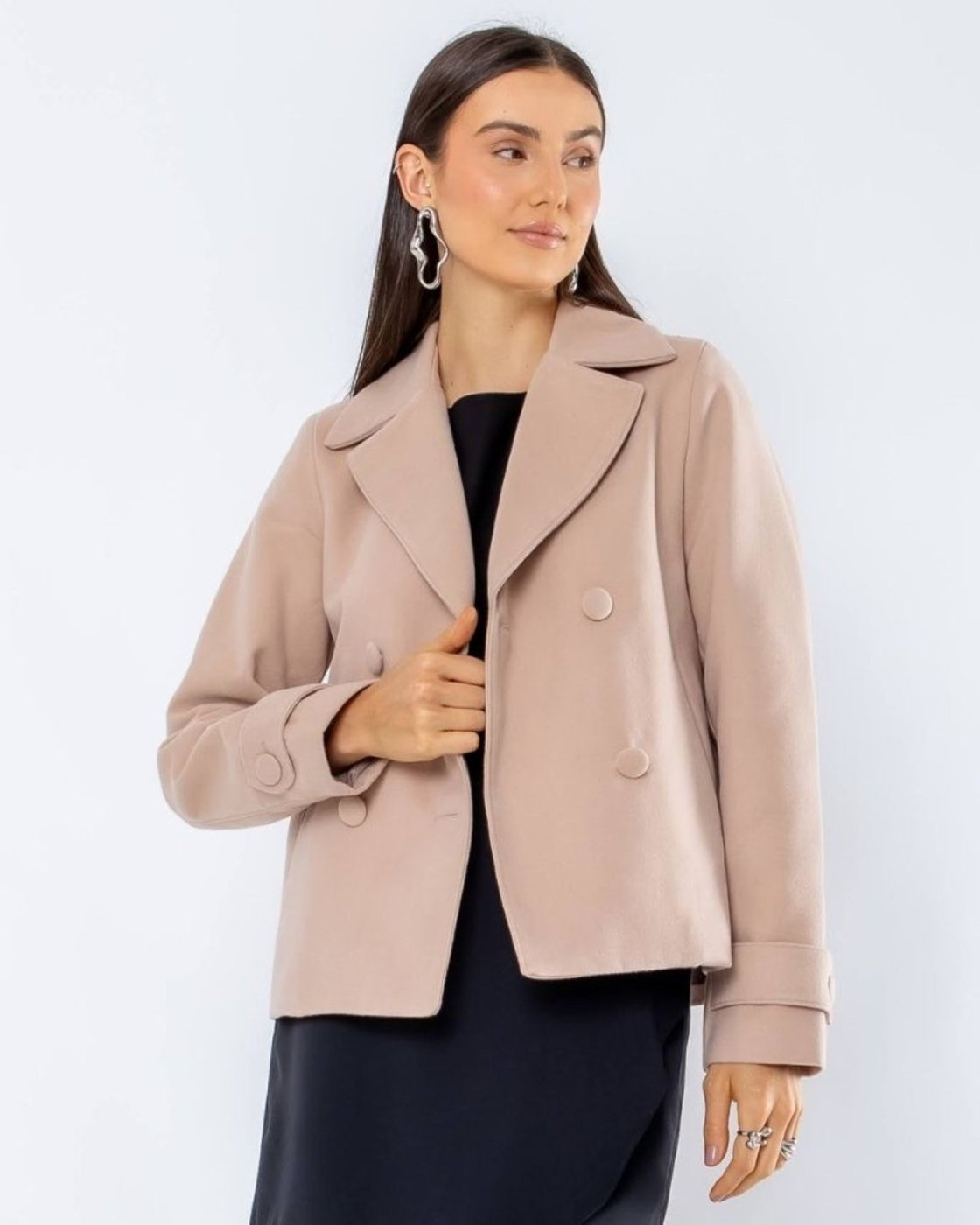 Casaco Curto Transpassado de Lã Batida Elsa Creme