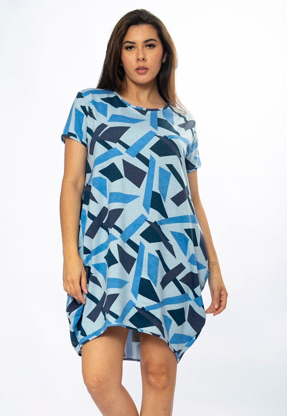 Vestido Curto Amazônia Vital Malha Amplo Always Estampa Caminhos de Azul