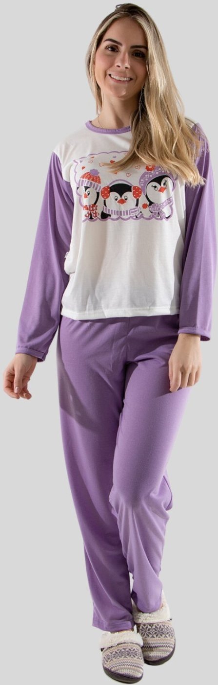 Pijama Longo Algodão Linha Noite Malha Premium
