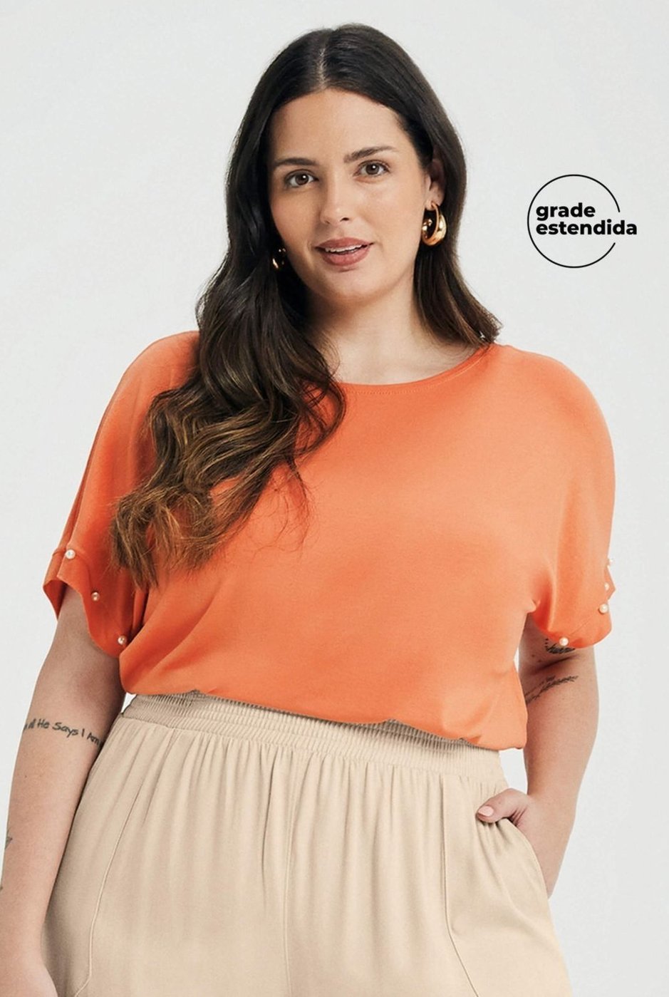 Imagem principal Blusa Feminina Manga Curta Com Pérolas Marialícia laranja Marialícia laranja