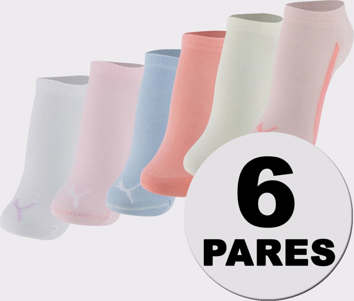 Kit Meia Puma Sapatilha 6 Pares Feminina Off White e Azul e Rosa e Branca