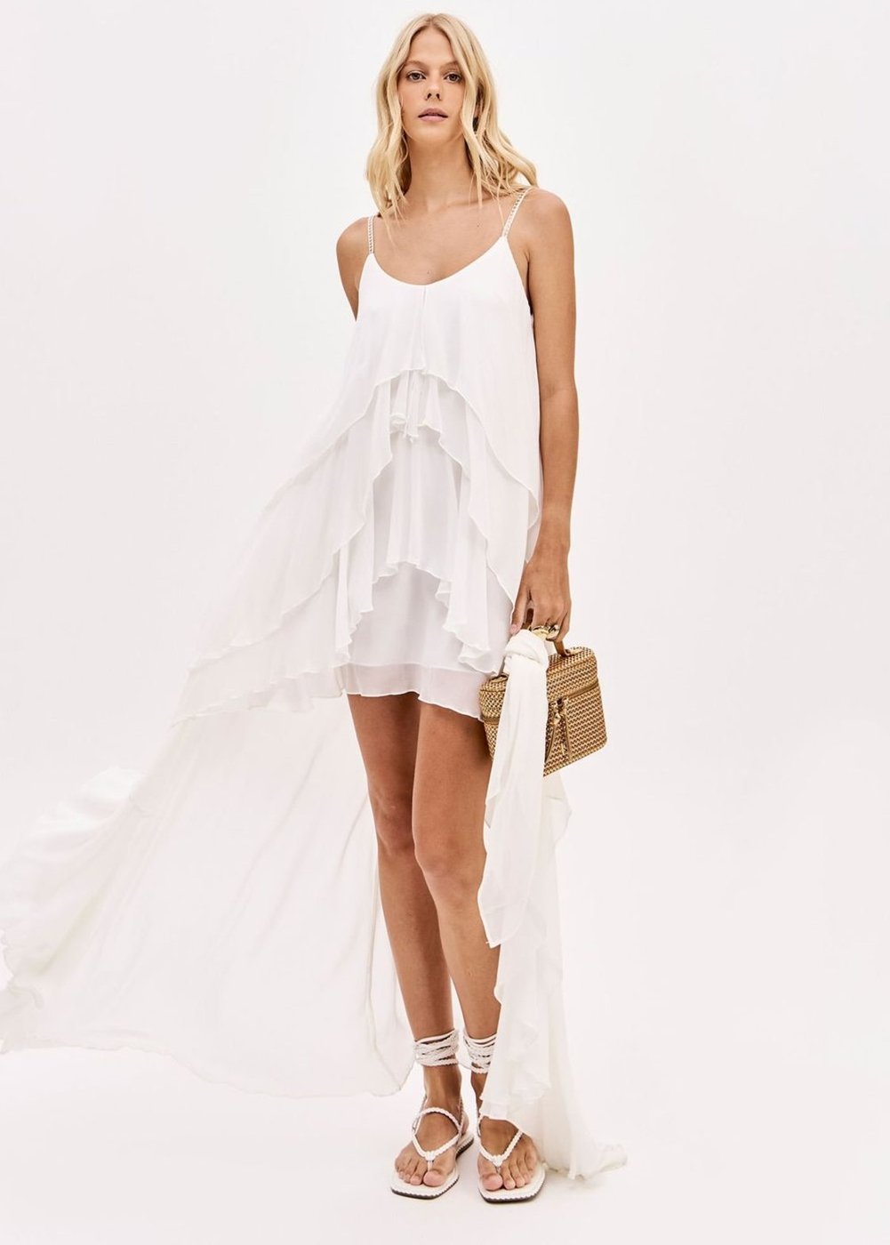 Vestido Chiffon De Alças Com Babados