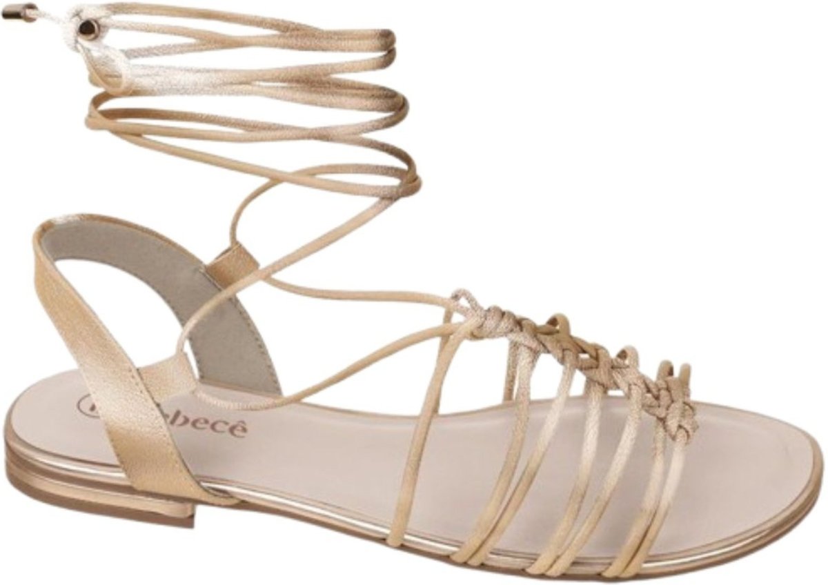 Sandália Feminina Rasteira Flat Dourada Amarração