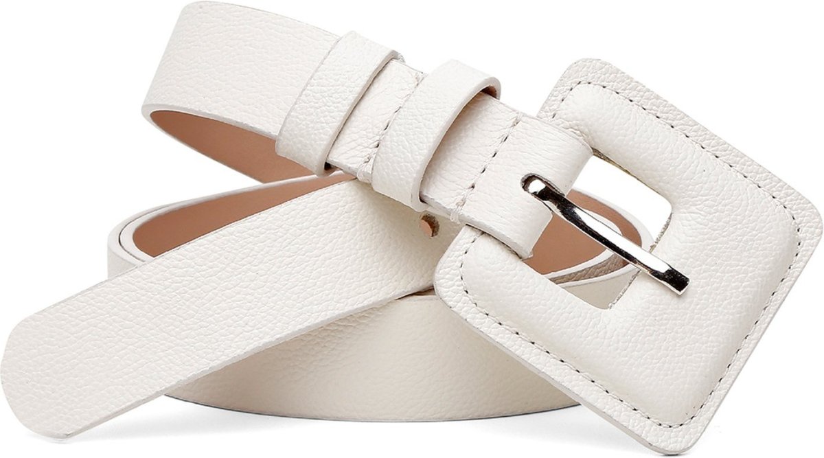 Cinto Feminino Paola Vittal Couro OffWhite Fivela Quadrada