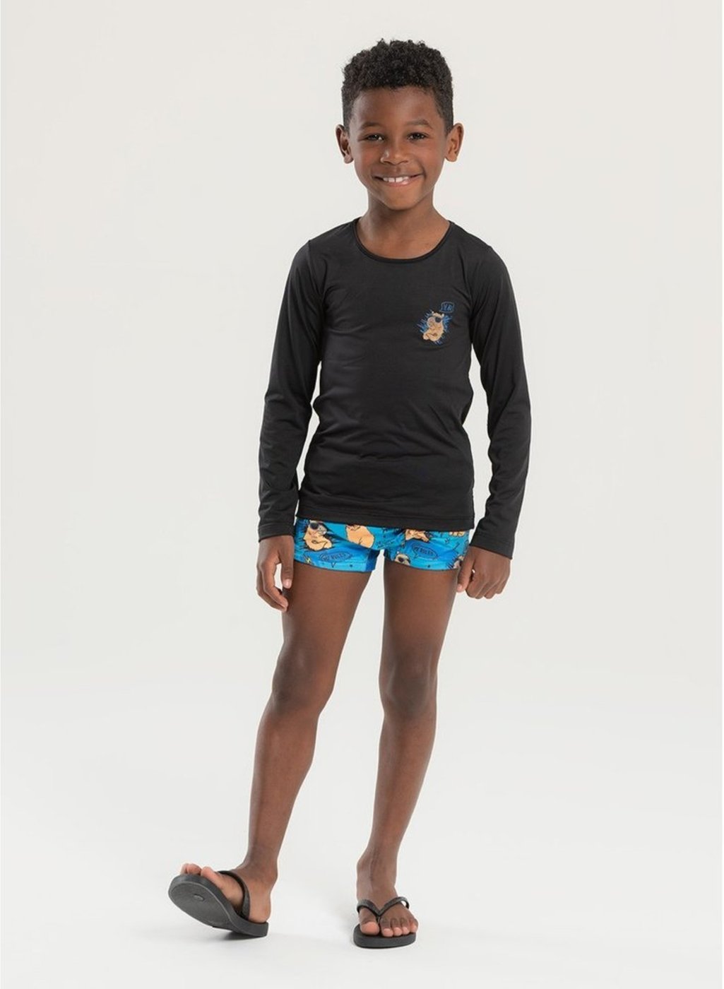 Imagem principal Conjunto Praia Menino Camiseta Manga Longa e Sunga Capivaras Molekada preto Molekada preto