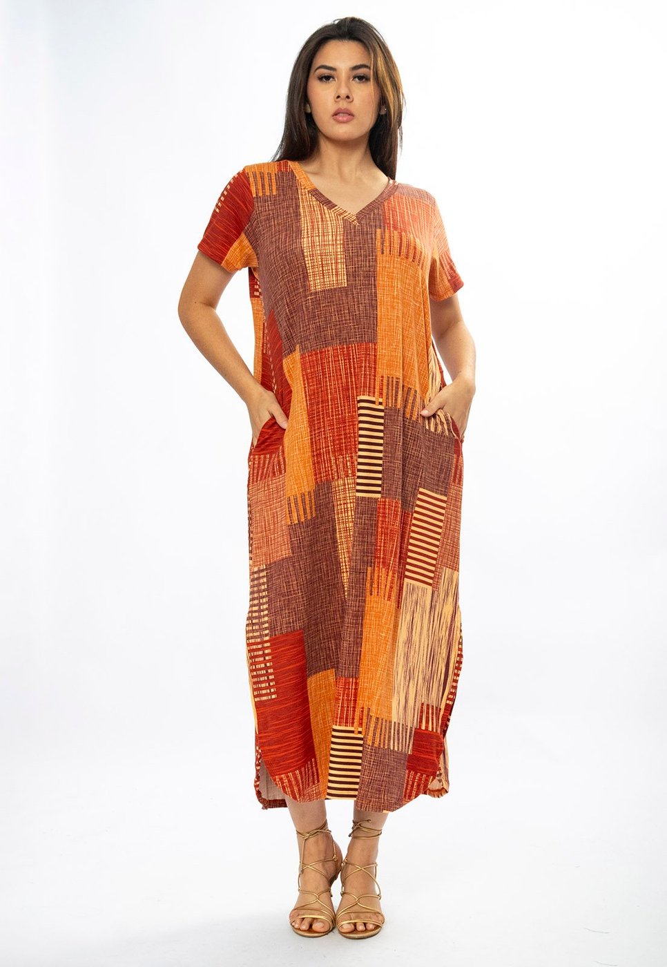 Vestido Midi Amazônia Vital Abapã Malha com Bolso Estampa Tramas do Sol