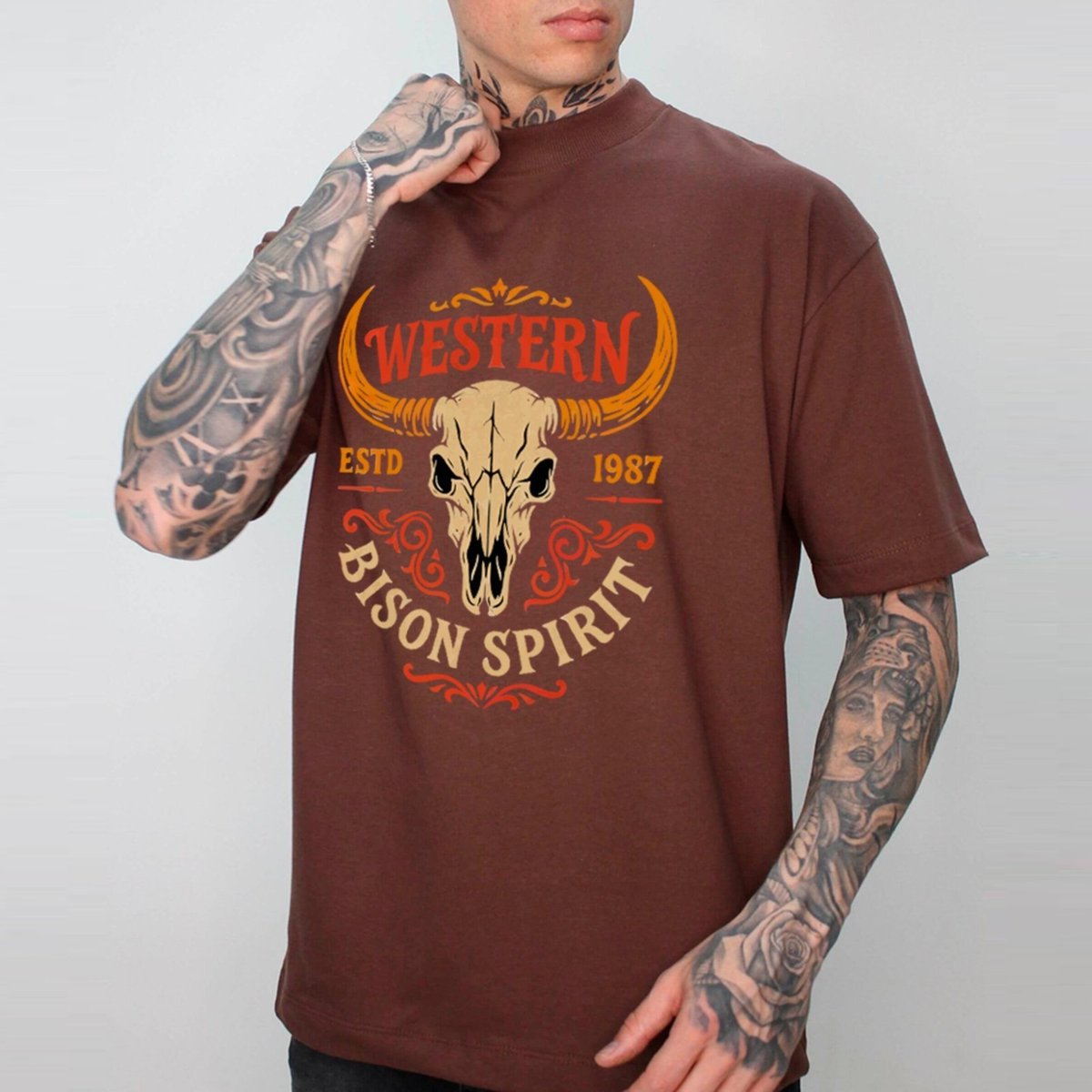 Imagem principal Camiseta Ousy Unissex Streetwear Western Bison Spirit 1987 Country Oversized marrom ousy marrom
