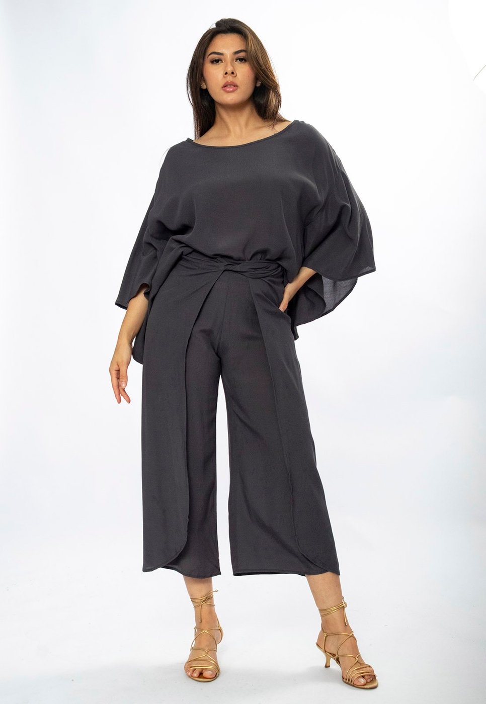 Calça Envelope Amazônia Vital Dueré Pantacourt Viscose Chumbo