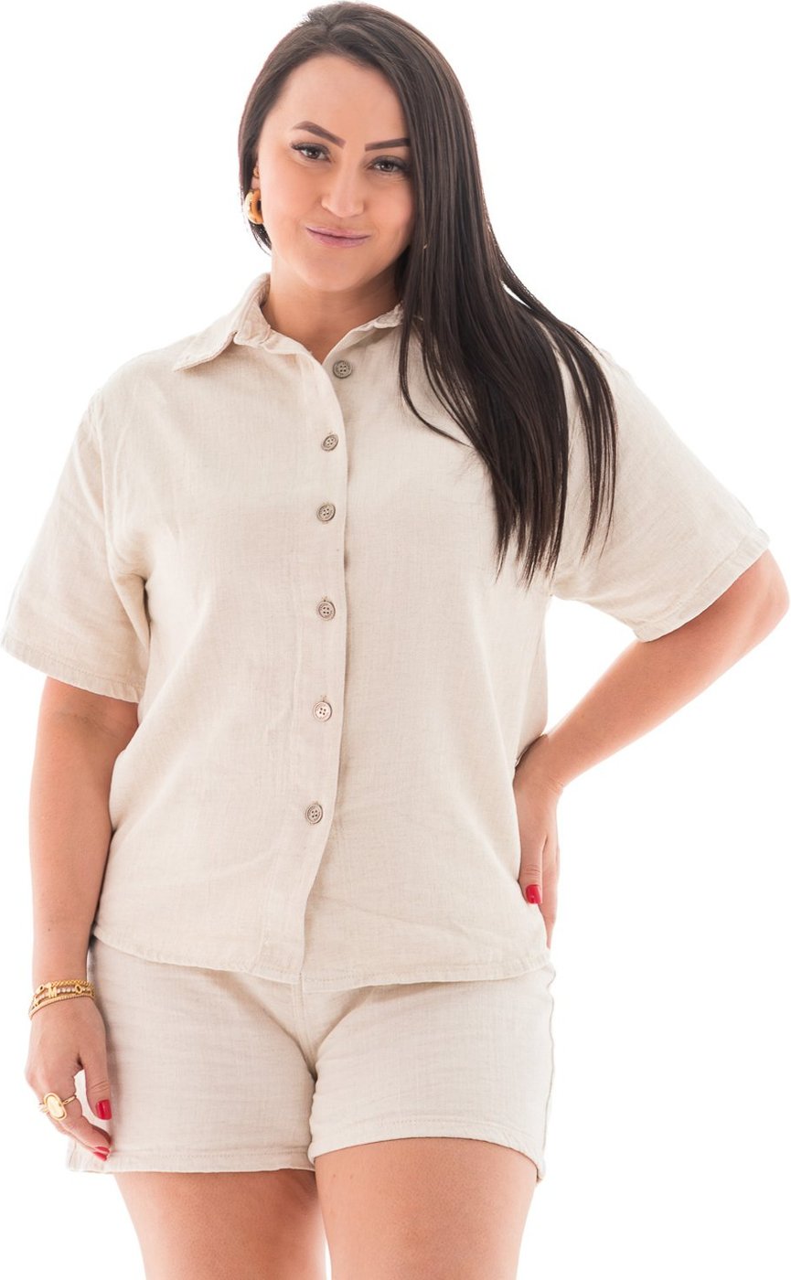 Camisa Linho M/c Feminina Arauto Oversized