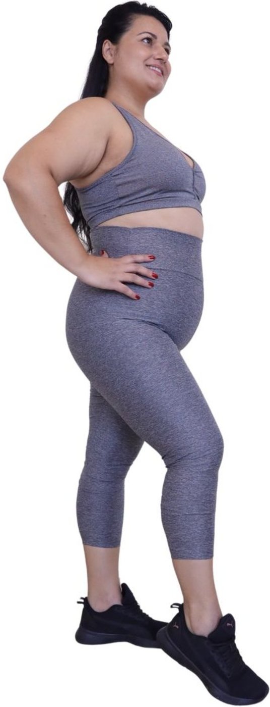 Calça Legging Plus Size Heide Ribeiro Corsário Fit Silver Cinza Mescla
