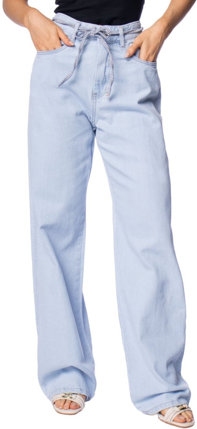 Calça Jeans Feminina Bless Denim Wide Leg Azul Claro