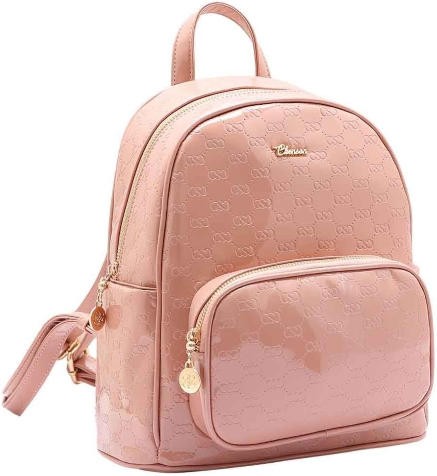 Mochila Feminina Chenson Original Mini Logo Verniz Costas Rose 8485034