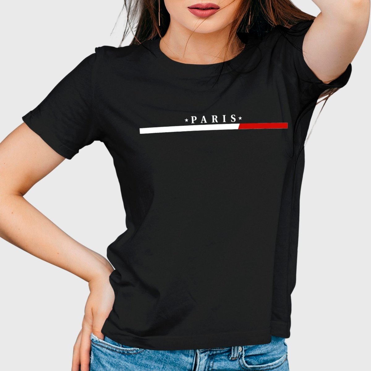 Camiseta Feminina Preta Paris Algodão Premium