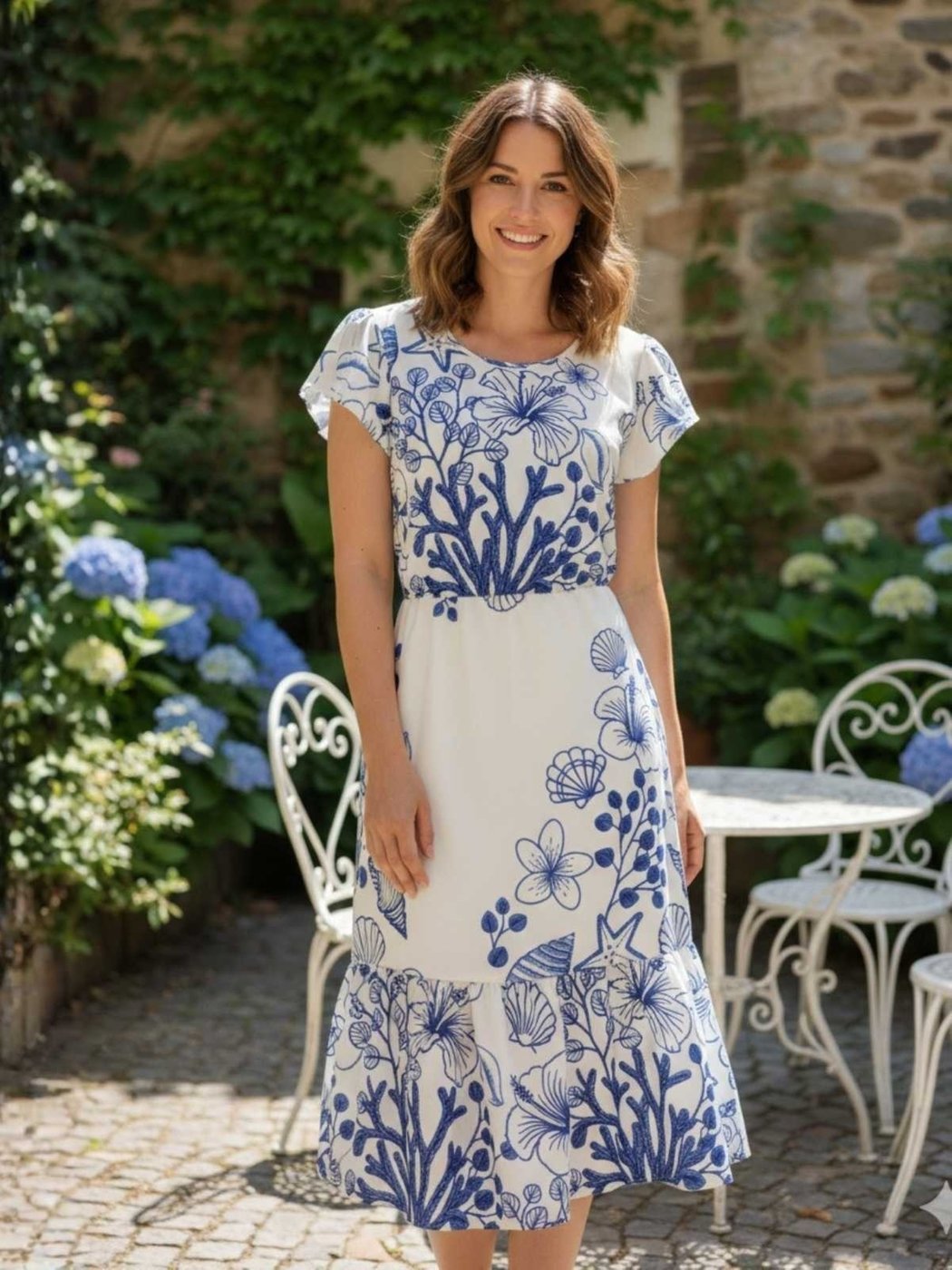 Vestido Estampado Manga Curta Moda Verão Casual Confortável Elegante