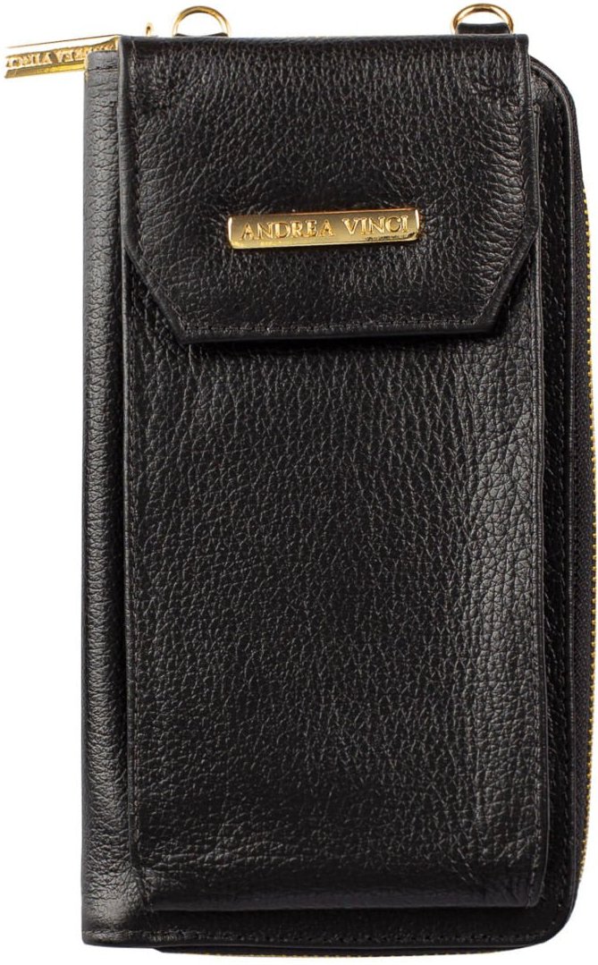 Imagem principal Carteira feminina de couro liso com alça Rafa 19x10,5cm Andrea Vinci preto Andrea Vinci preto