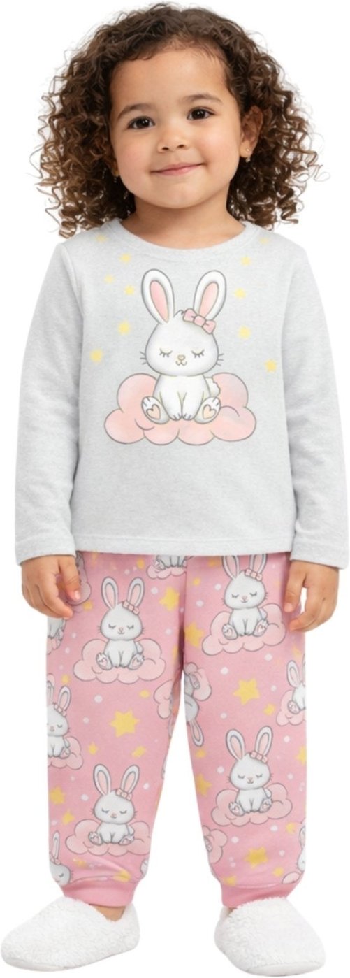 Pijama 2pçs Manga Longa e Calça Kyly Coelho Mescla