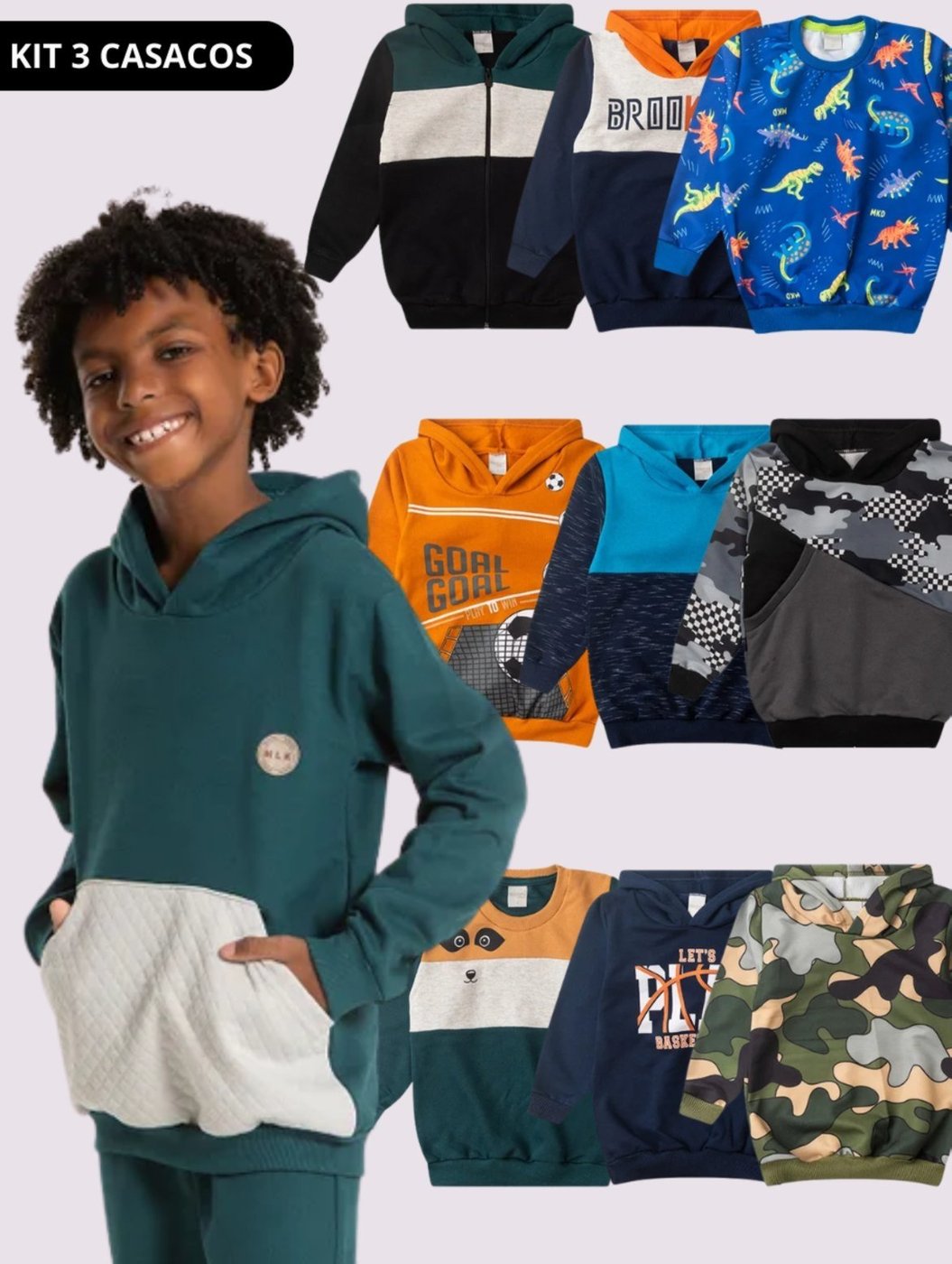 Imagem principal Infantil - Kit 3 Casacos Menino Sortido em Moletom Felpado Molekada multicolorido Molekada multicolorido
