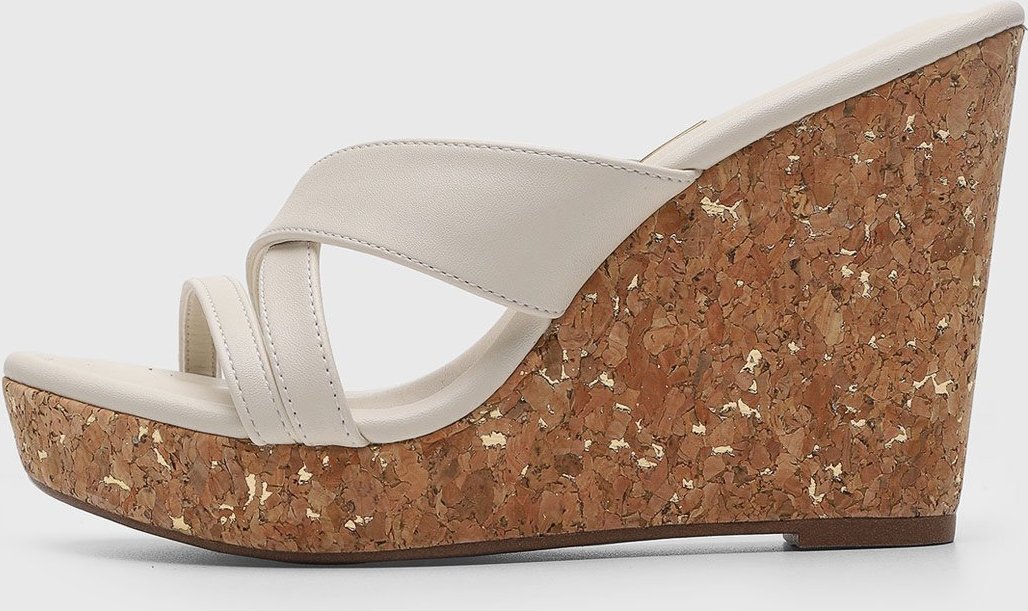 Sandália Feminina Vizzano Salto Anabela Cortiça Off-White