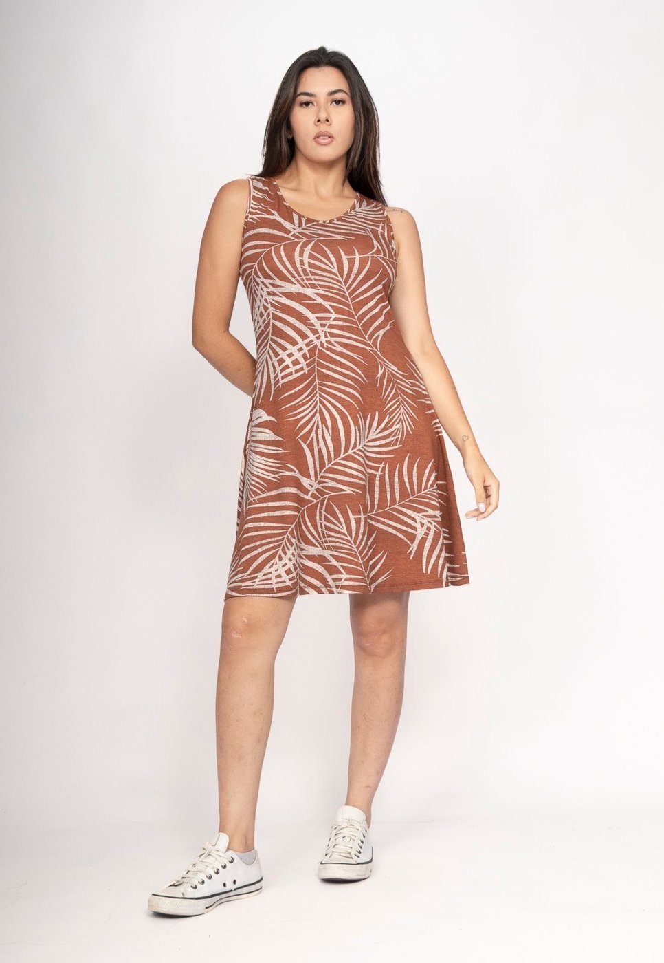 Vestido CabanaFree Anahí Curto Regata Estampa Palmas da Terra