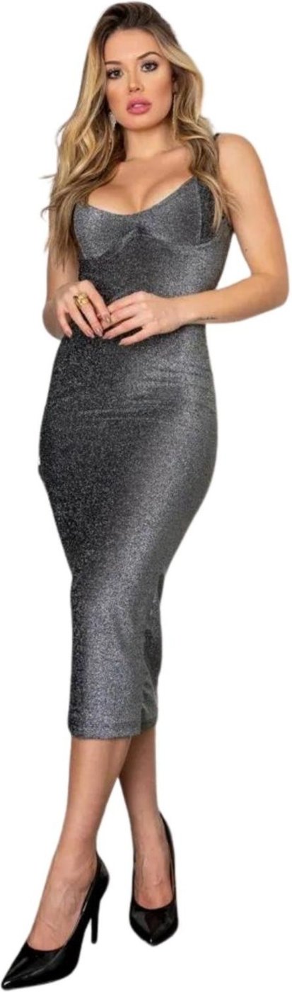 Vestido Joanne Midi Lurex Alcinha com Bojo