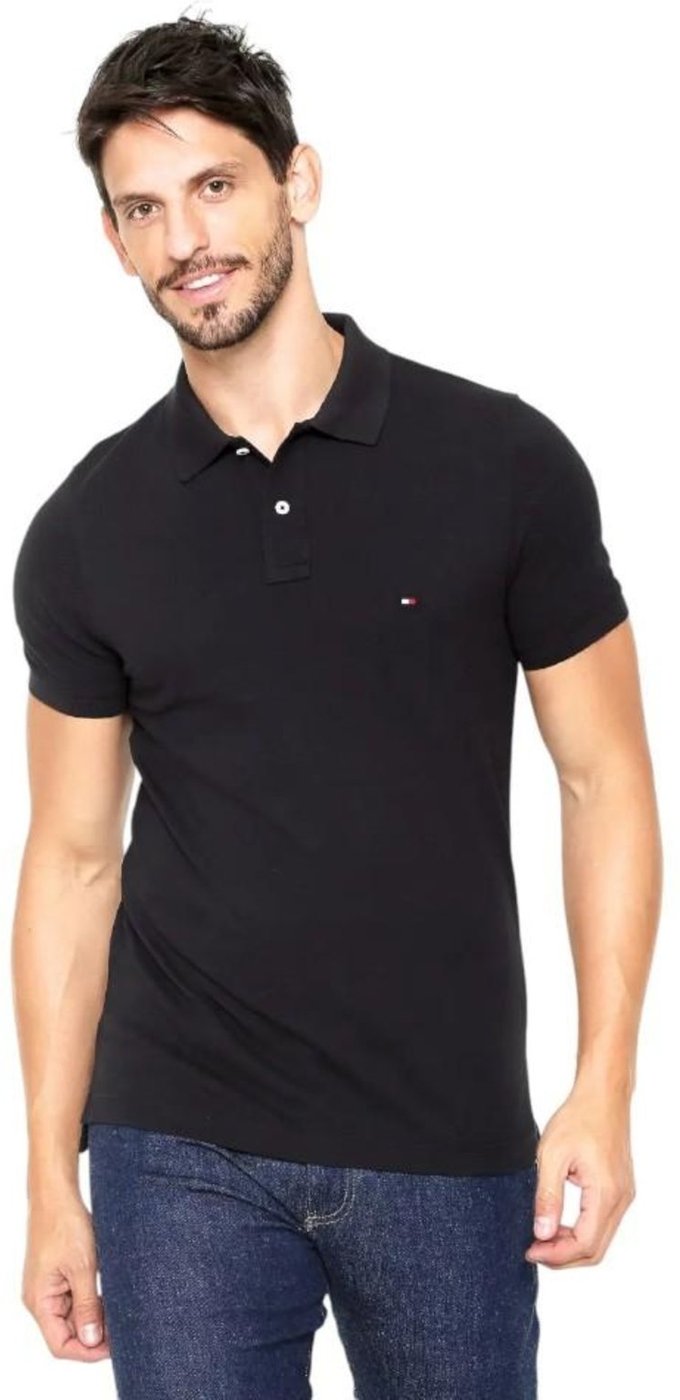 Imagem principal Camisa Polo Tommy Hilfiger Liquid Cotton Rwb Cuff Slim preto Tommy Hilfiger preto