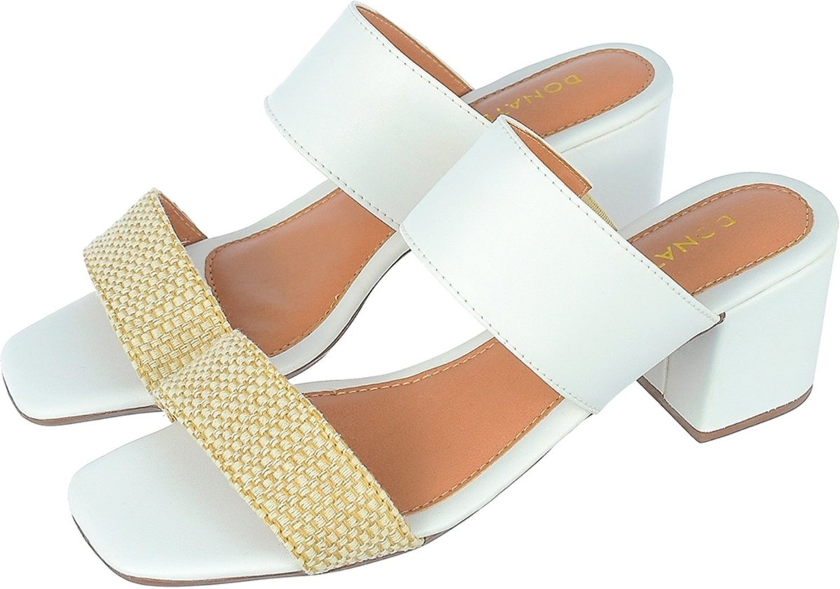 Sandália Feminina Donatella Shoes Bico Quadrado Salto Alto Bloco Juta Branco