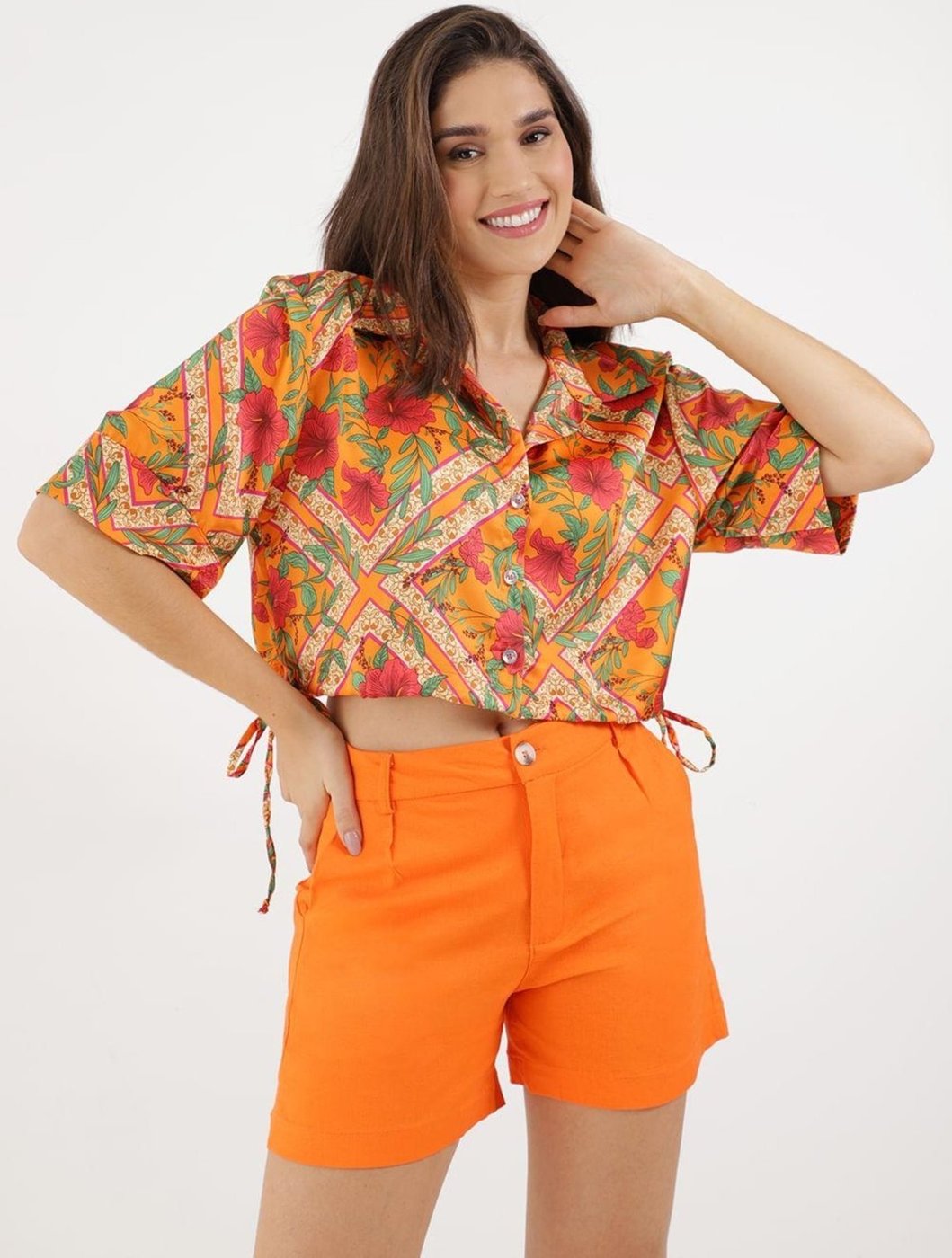 Imagem principal Camisa Manga 3/4 Estampada Autentique Feminina laranja Autentique laranja