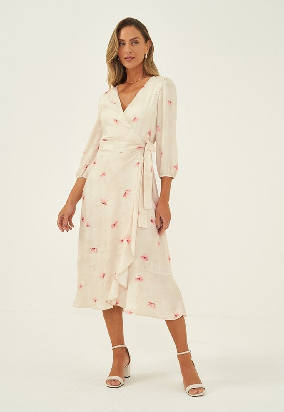 Vestido Midi em Viscose Estampada Baunilha Sonia