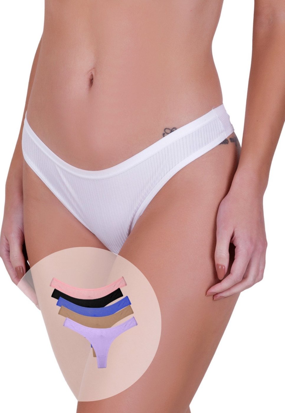 Imagem principal Kit 5 Calcinhas Femininas Fio Bailarina Microfibra Canelada Concept Lingerie multicolorido Concept Lingerie multicolorido