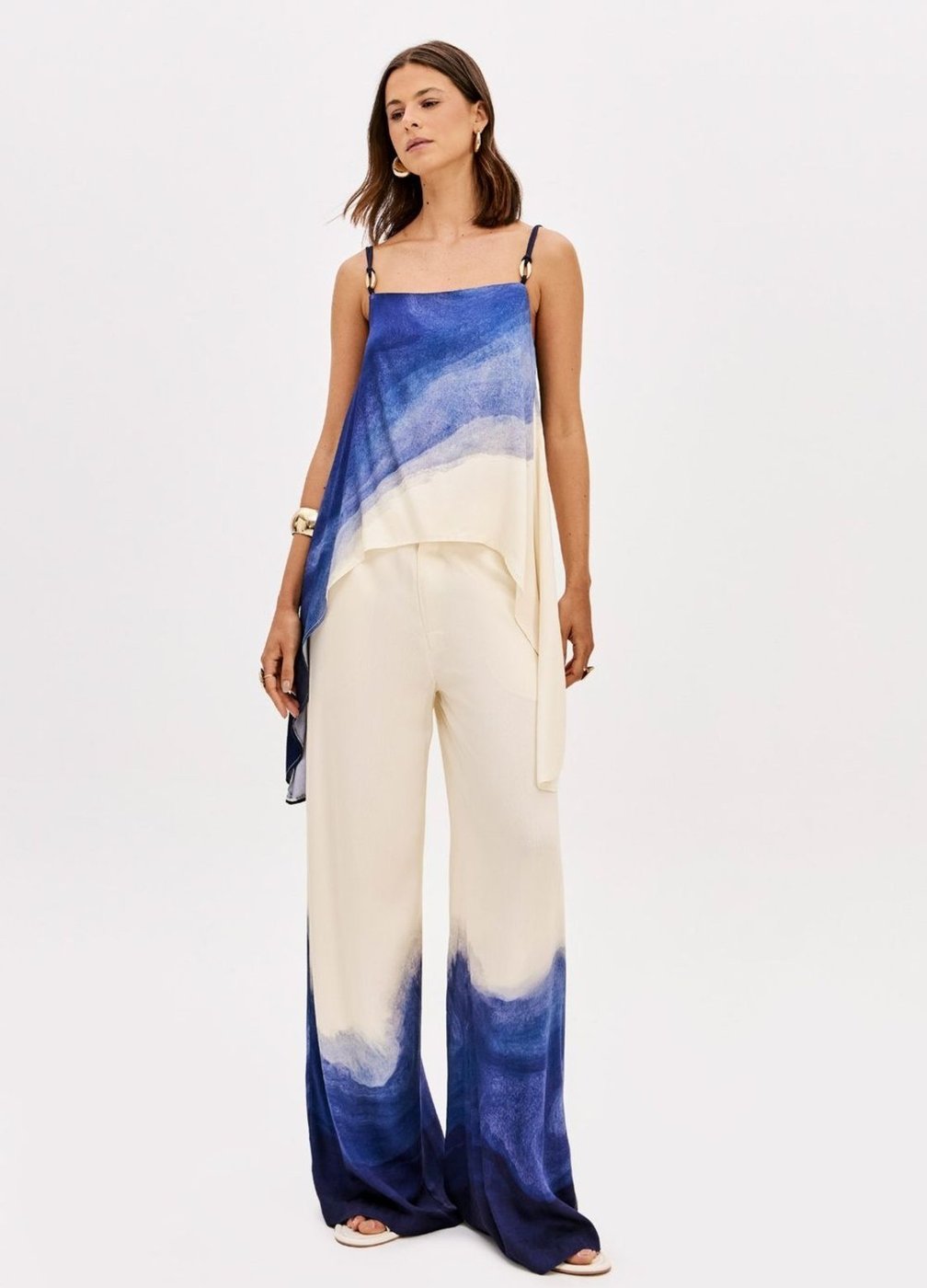 Calça Wide Leg Cintura Alta Estampada