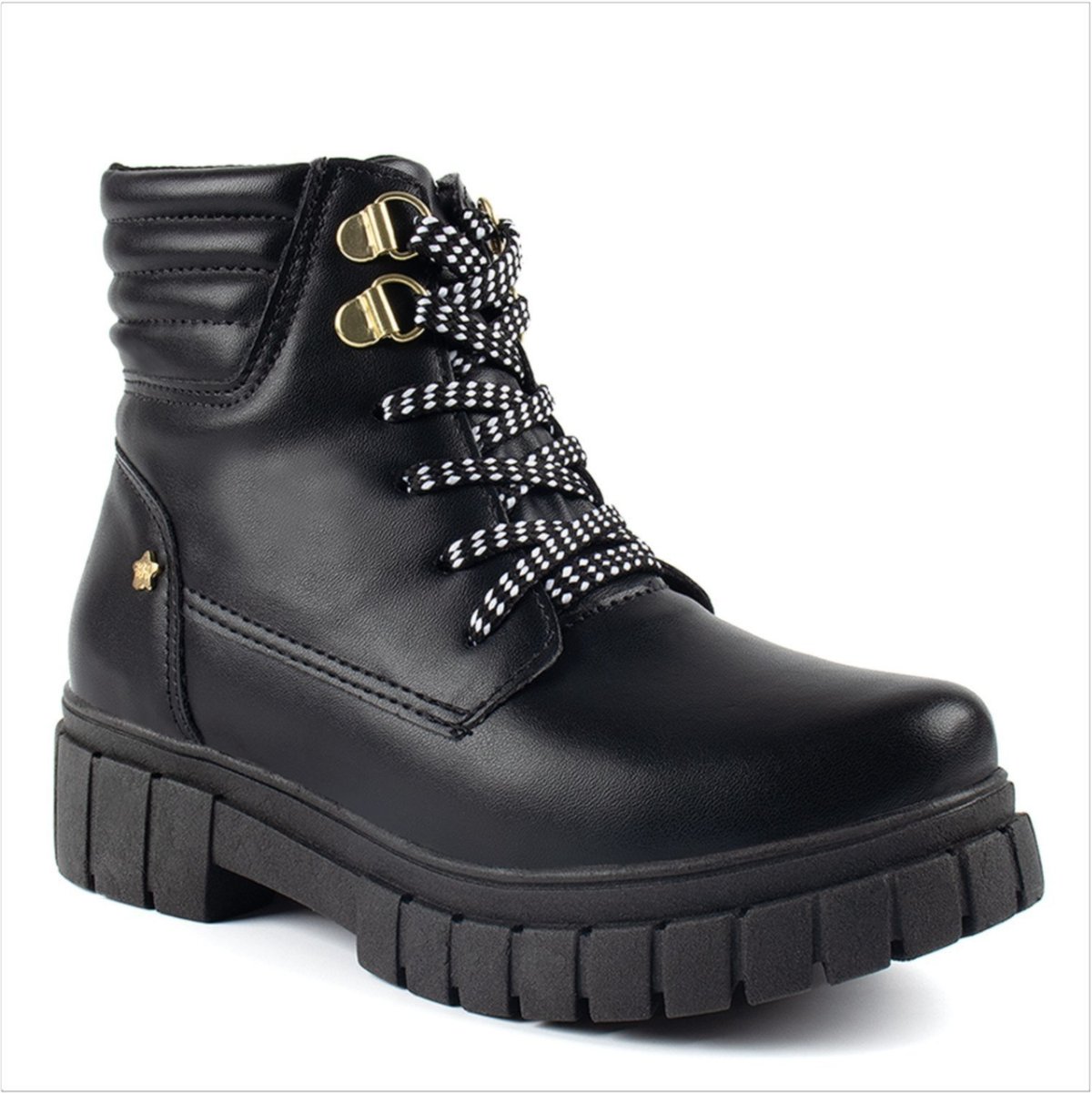 Imagem principal Infantil - Coturno Feminino Tratorado Cadarço Colorido Conforto Estilo Fashion Menina Fashion preto Menina Fashion preto