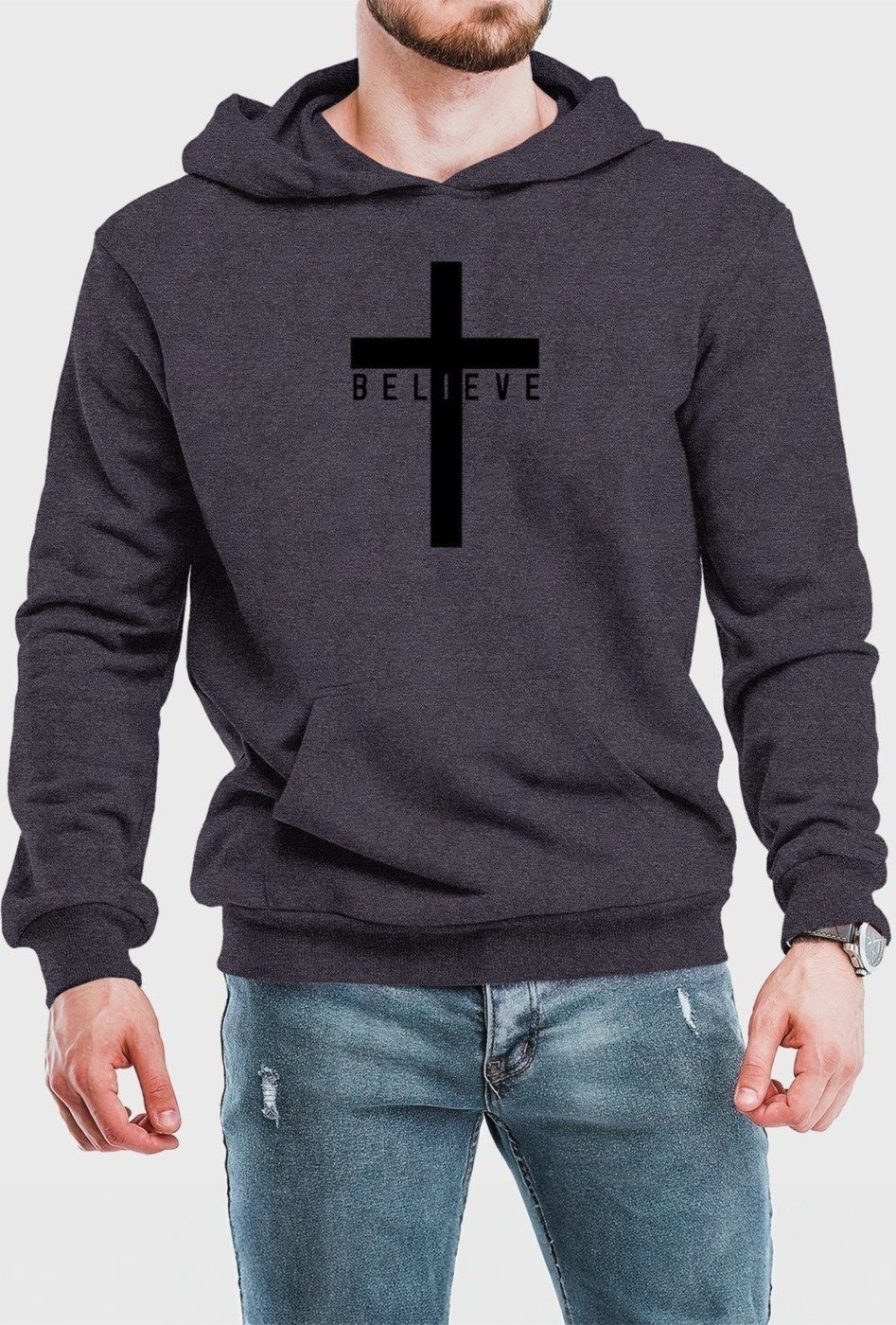 Imagem principal Blusa de Frio Moletom Flanelado Benellys Believe Canguru Chumbo grafite Benellys grafite