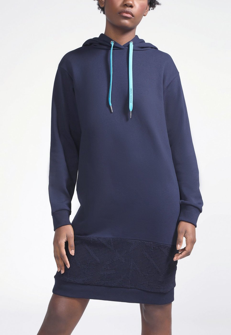 Vestido de Moletom AX ARMANI EXCHANGE Curto Capuz Azul-Marinho
