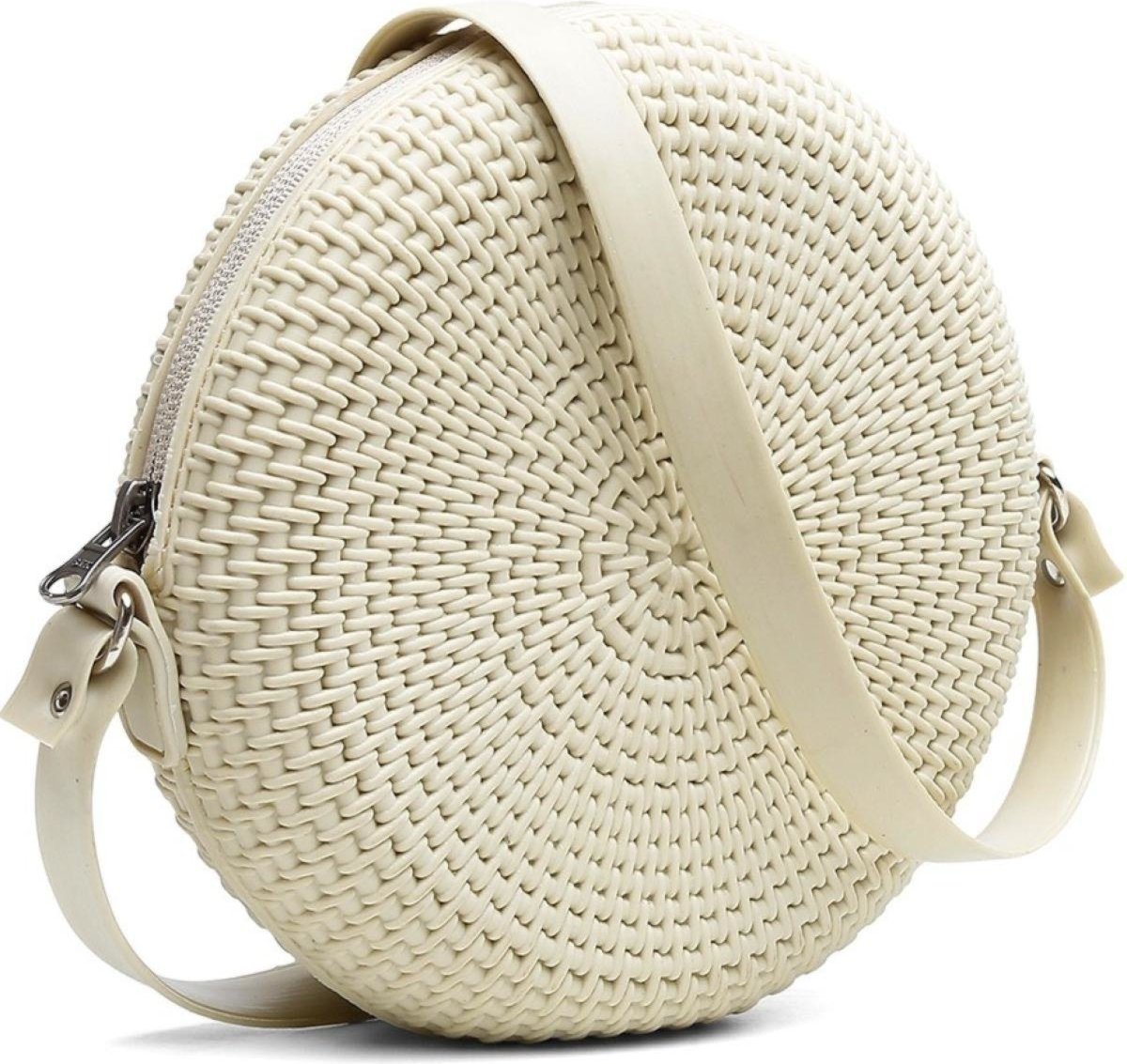 Bolsa Transversal Feminina Redonda Casual Pvc Marfim